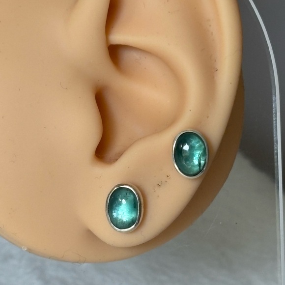 Jewelry - NEW 7x9mm Natural Green Kyanite 925 Sterling Silver Stud Earrings